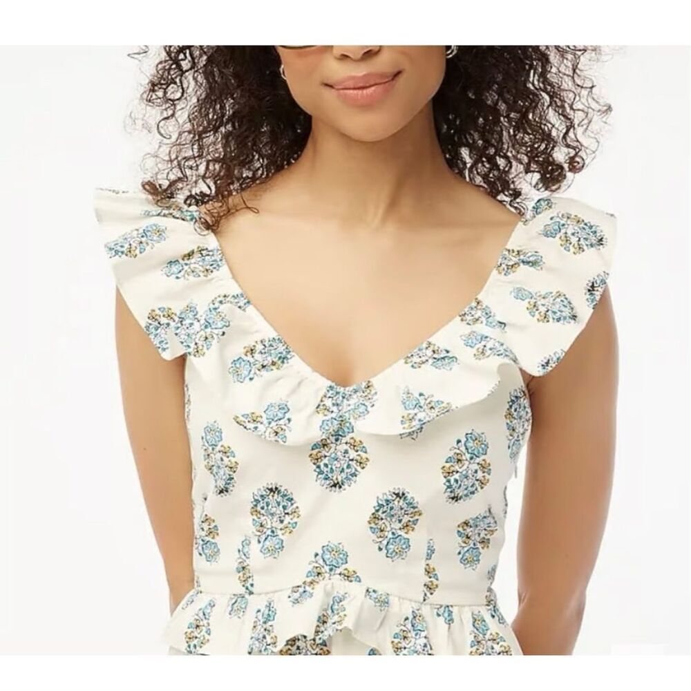 J. Crew Factory Cream Midi Dress with Blue Floral Print - Picture 11 of 14